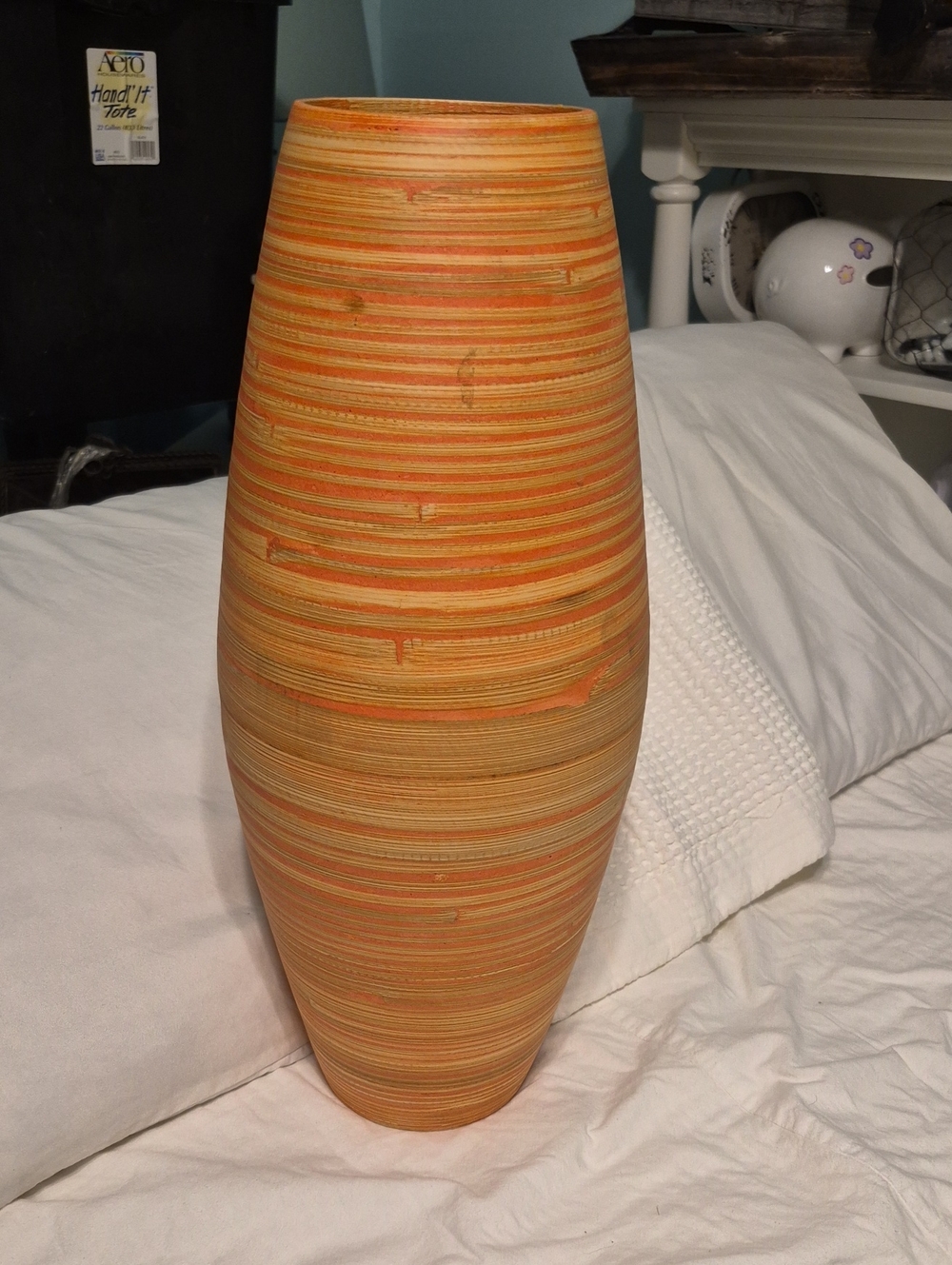 Source Unknown Orange and Tan Striped Floor Vase